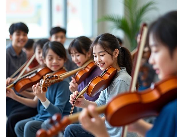 다양한 연령대의 학생들이 함께 즐겁게 음악을 연주하는 모습