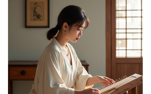 가야금을 연주하는 여인의 모습