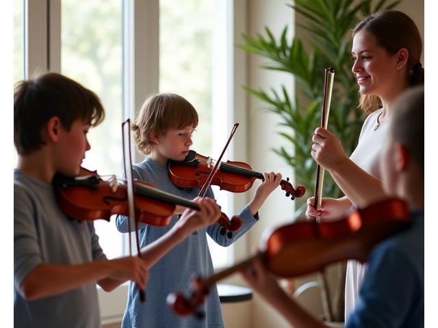 바이올린 앙상블 수업에서 학생들이 함께 연주하는 모습