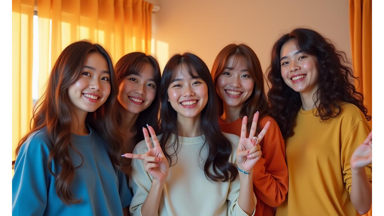 멜로디 마인드 K-Pop 학생들이 함께 웃으며 성공적인 연습을 마친 모습