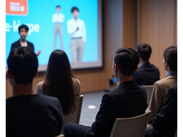 K-Pop 기획사 관계자와 멜로디 마인드 훈련생들이 진지하게 대화하는 워크샵 현장