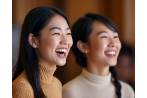 성인 남녀가 함께 노래하며 즐거워하는 모습