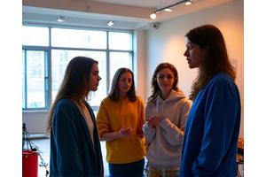 청소년 그룹이 보컬 연습을 하는 모습