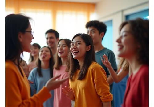 그룹으로 즐겁게 보컬 레슨을 받는 학생들