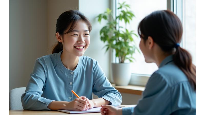 보컬 코치와 학생이 편안한 분위기에서 상담하는 모습